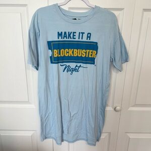 Vintage RARE 90’s Y2K Light Blue Blockbuster Graphic T-Shirt Dress SMALL